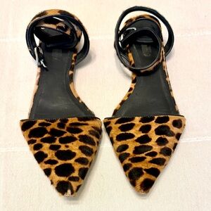 Leopard print Vero Cuoio faux fur ankle wrap flats